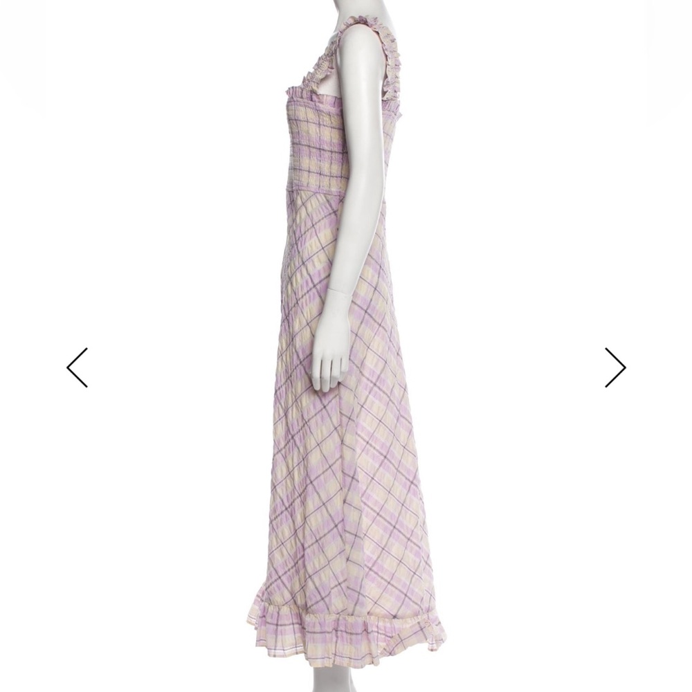 GANNI Purple Yellow Gingham Plaid Maxi Dress Orchid Bloom Seersucker Medium M 38 - Picture 2 of 5